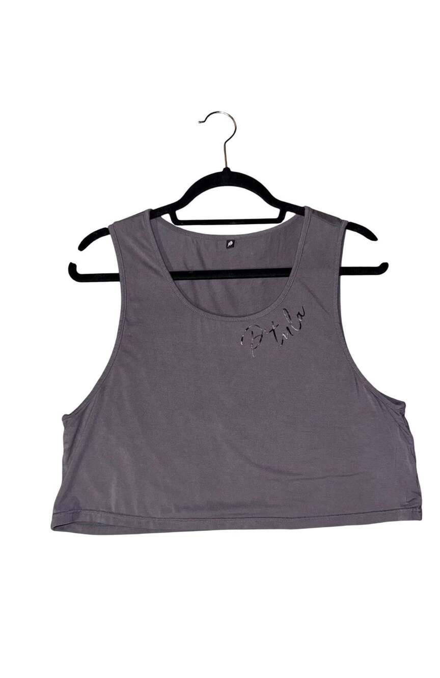 P'Tula Crop Tank Size Large Grey Bamboo Spandex Athletic Shirt